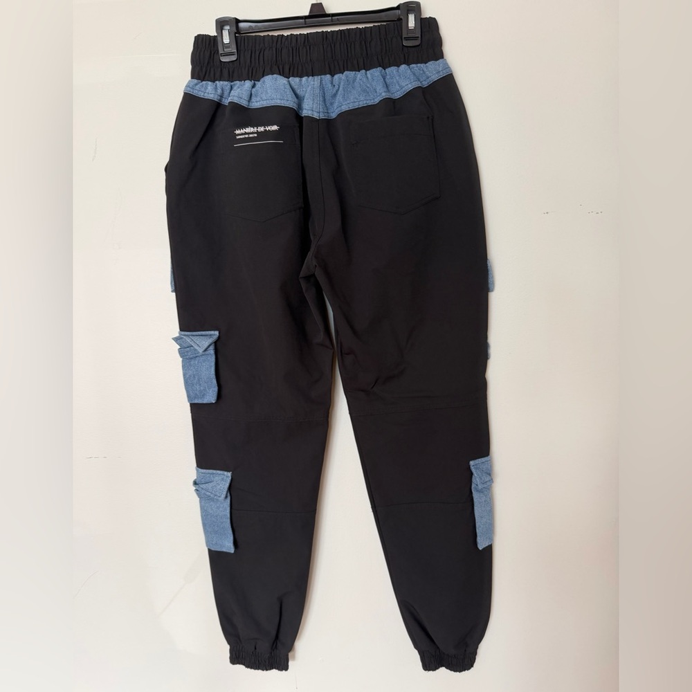 Manière De Voir Cargo Joggers Black Denim Pocket Streetwear Pants Size 14 - Picture 6 of 9